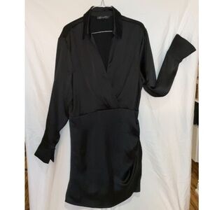 Dynamite Black Satin Wrap Dress Shirt